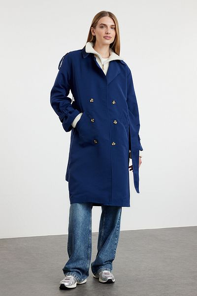 Trendyol Collection Dunkelblauer, übergroßer Trenchcoat mit Gürtel TWOSS21TR0005