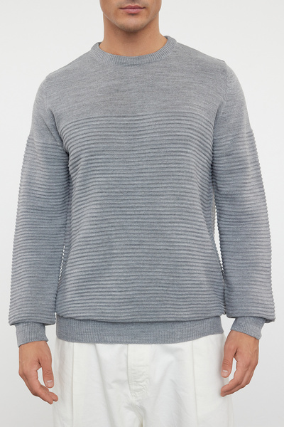 Trendyol Collection Gray Slim Slim Fit Crew Neck Textured Knitwear Sweater Tmnaw20Iy0014