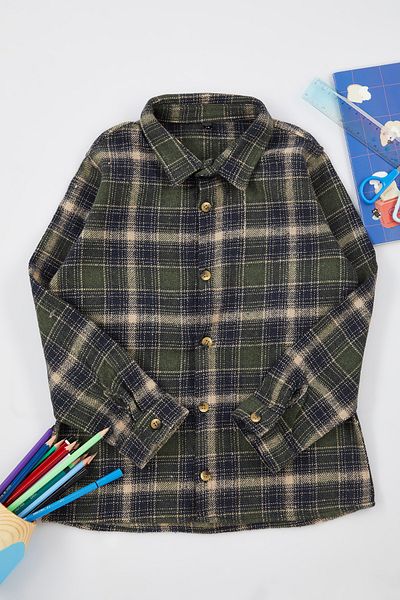 TRENDYOLKIDS Chlapecká khaki dřevorubecká košile – tkaná, TKDAW25GO00001