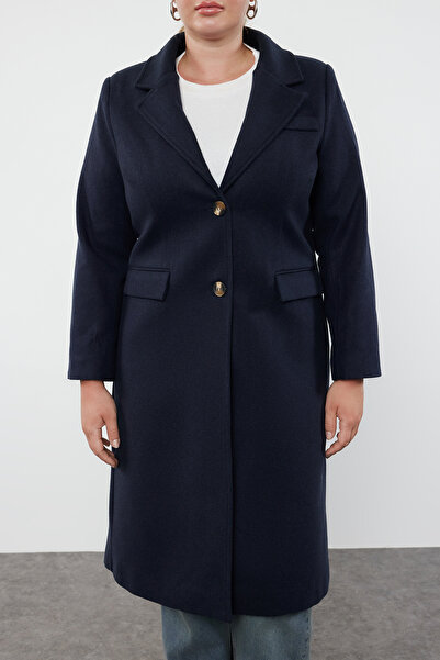 Trendyol Curve Παλτό με χοντρή σφραγίδα Navy Blue Regular Fit - TBBAW25DD00007