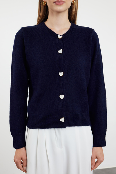 Trendyol Collection Navy Blue Soft Knitwear Jewel Cardigan - Buttoned, Jacket Look Twoaw22Hi0044