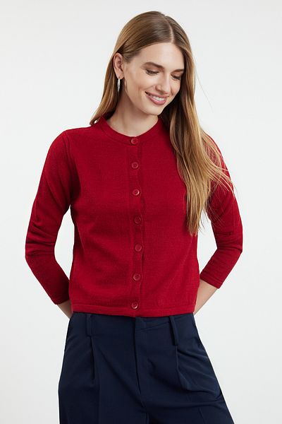 Trendyol Collection Burgunderfarbene Wolljacke Look Strickjacke TWOAW25HI00049