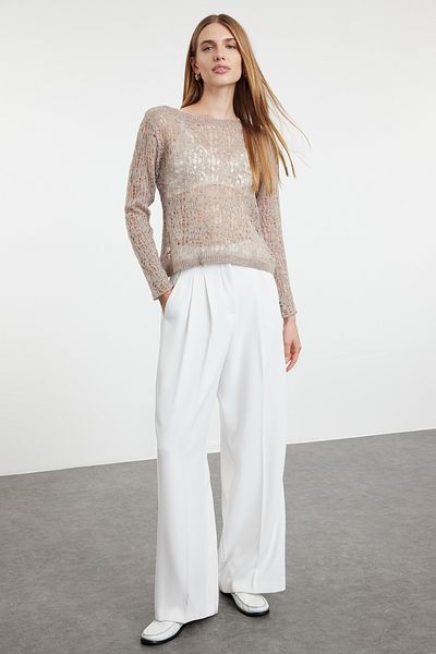 Trendyol Collection Pulover subțire din tricotaje de culoare Mink - Textură moale, Ajurat/Gauri TWOAW25KZ00012