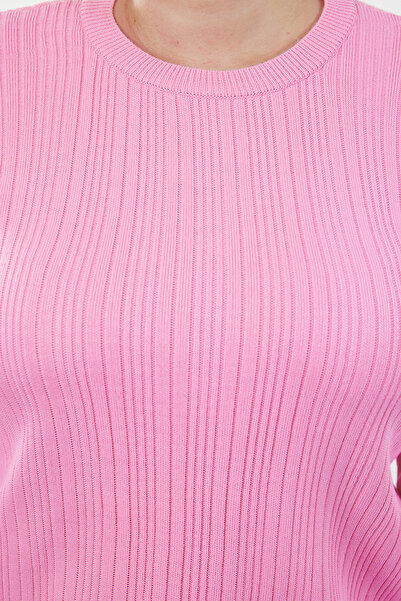 Trendyol Curve Růžový úpletový svetr Crew Neck - Žebrovaný TBBAW25AN00043