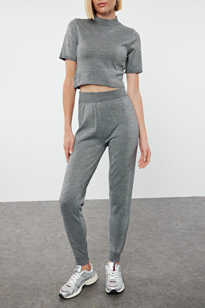 Trendyol Collection Anthracite Super Crop Glitter Knitwear Set - with Trousers Twoaw24Au00075