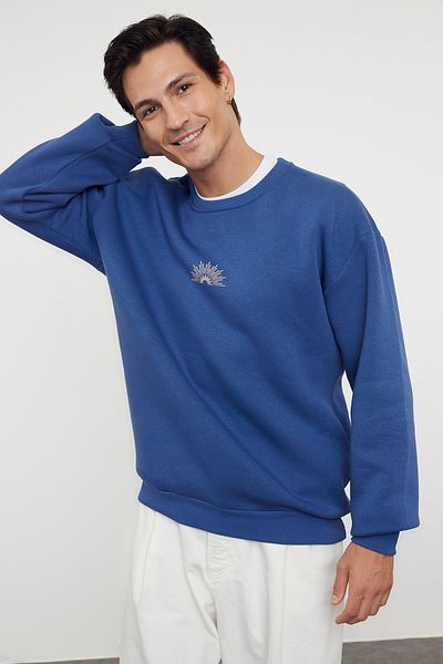 Kolekcia Trendyol Indigo OverSize Back Text Fleecová mikina - TMNAW25SW00056