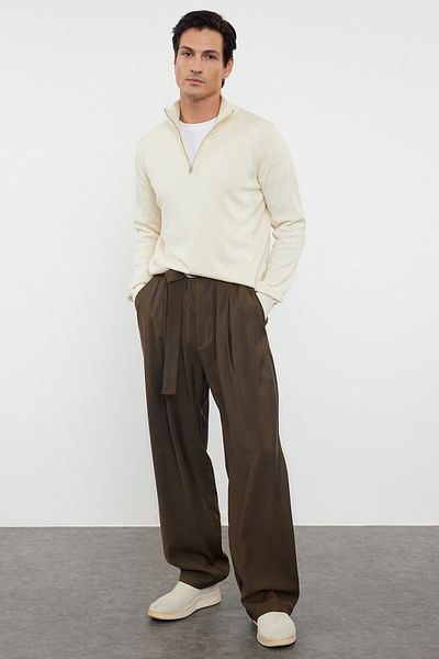 Trendyol Collection Halber Rollkragenpullover aus Ecru-Baumwolle – TMNAW25KZ00039