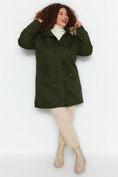 Trendyol Curve Kapucnis khaki parka és kabát - TBBAW24AW00022