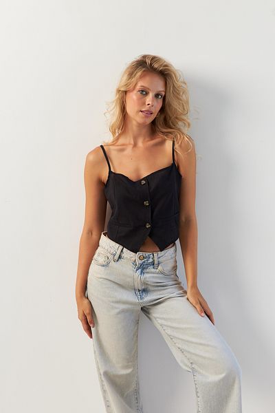 Cool & Sexy Schwarze Weste mit Seilriemen und Knöpfen für Damen - MP20153