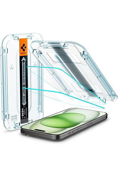 Spigen Screen Protector for iPhone 16 Plus and 15 Plus Easy Install - Slim Hd 2 Pieces Glas.Tr Ez Fit - Agl06883