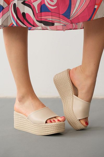 TOPUK Danielle Skin Straw Look Sole Wedge Heel Slippers
