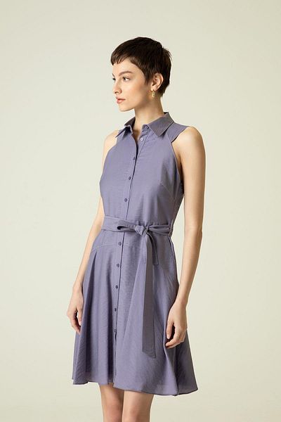 rue Rochie cămașă Indigo - cu talie și fără mâneci