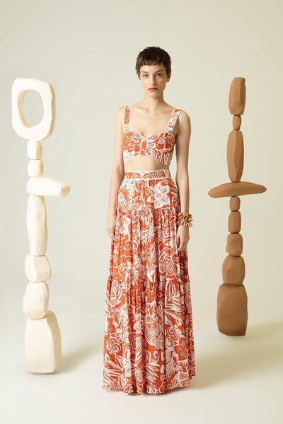 Rue Studio Помаранчевий кроп-топ на бретельках - з рюшами спереду