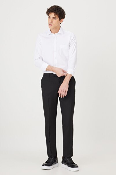 ALTINYILDIZ CLASSICS Pánské černé kalhoty s postranní kapsou uvolněného střihu Regular Fit Classic