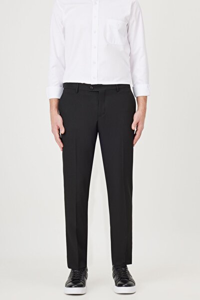 ALTINYILDIZ CLASSICS Pánské černé kalhoty s postranní kapsou uvolněného střihu Regular Fit Classic