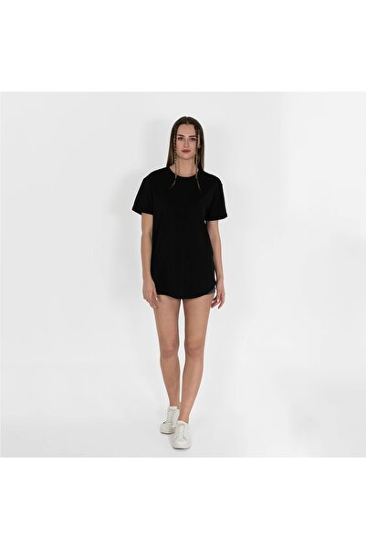 Oval Etek Nakışlı Unisex Siyah T-shirt