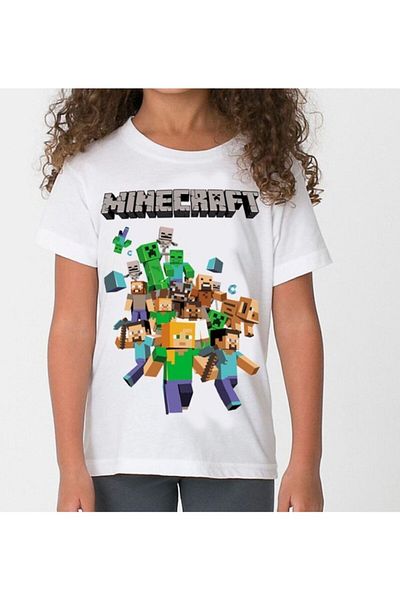 MINECRAFT تي شيرت أبيض للأطفال للجنسين