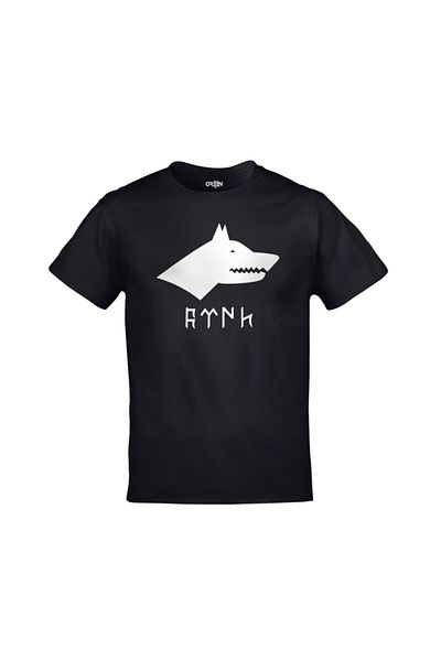 Orijin Tekstil Μπλουζάκι Unisex Black Wolf Τουρκικό γράμμα Gokturk Alphabet Printed Tshirt
