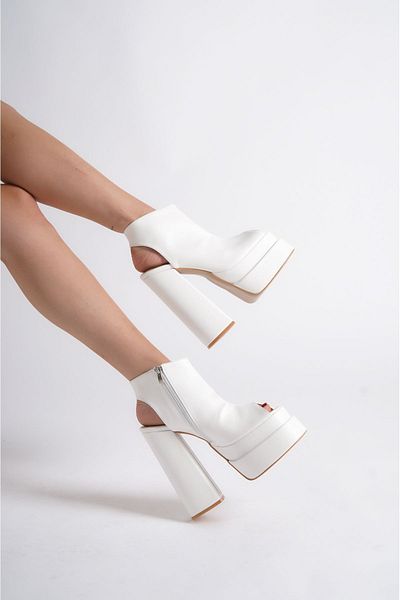 Ayakkabı Ateşi White Skin Double Platform Back Open Design Women's Shoes Elay