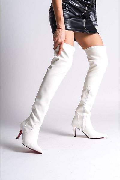 Ayakkabı Ateşi Piele albă Stretch Design Cizme de damă Pantofi cu toc înalt Borns