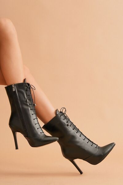 Ayakkabı Ateşi Γυναικείες μπότες Edge Lace-Up Black Skin με λεπτό τακούνι