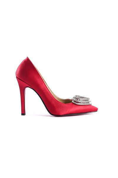 Ayakkabı Ateşi Red Satin Heart Buckle Women's Stiletto Adrian
