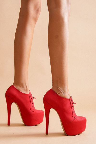 Ayakkabı Ateşi Γυναικείες μπότες Hare Lace-Up Red Suede ψηλοτάκουνες