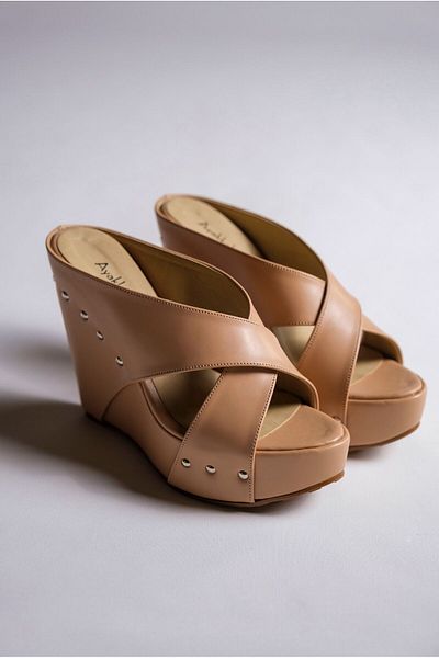 Ayakkabı Ateşi Sareks Nude Skin - Silver Trok Wedge Heeled Slippers