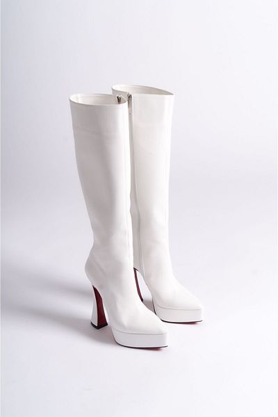 Ayakkabı Ateşi White Skin Platform Design Γυναικείες Μπότες Ψηλοτάκουνα Παπούτσια Βιολετί
