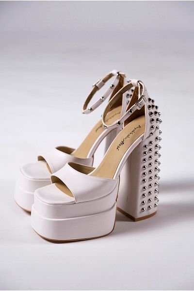 Ayakkabı Ateşi White Skin Double Platform Heel Trock Design Women's Shoes Aruna