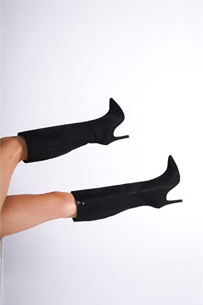 Ayakkabı Ateşi Černé semišové designové dámské kozačky na vysokém podpatku Limbo