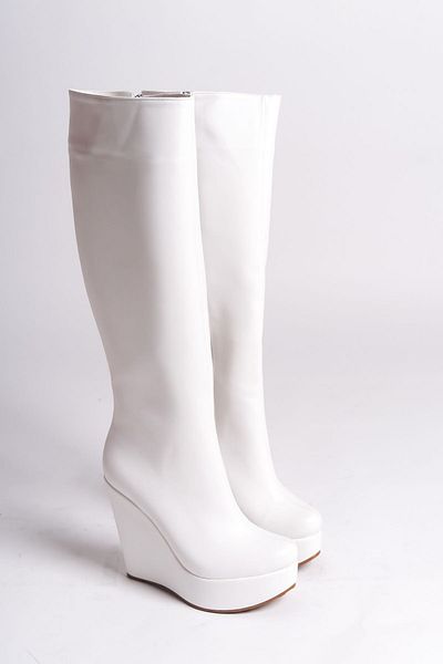 Ayakkabı Ateşi Γυναικείες μπότες Kelly D-640 White Wedge με τακούνι