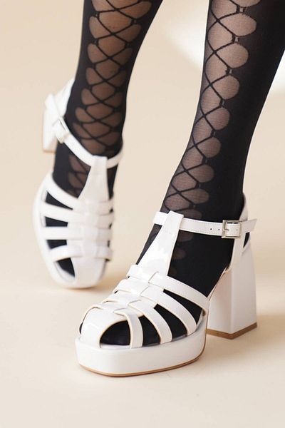 Ayakkabı Ateşi White Patent Leather Gladiator Women's Heeled Shoes Hira