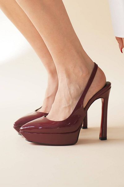 Ayakkabı Ateşi Claret Red Patent Leather Women's Platform Heeled Shoes Tinevi