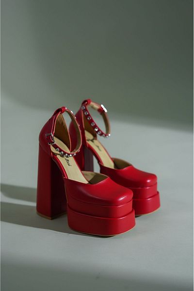 Ayakkabı Ateşi Red Skin Double Platform Design Women's Shoes Figoc