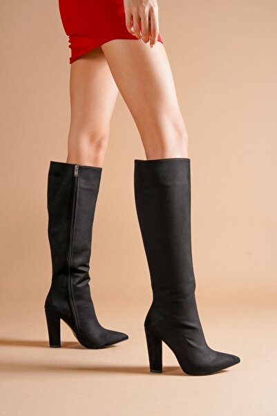 Ayakkabı Ateşi Andros Siyah Süet Cilt Kadın Çizme