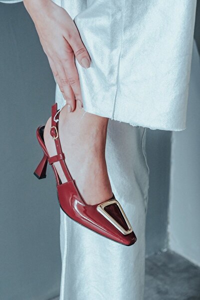 Ayakkabı Ateşi Бордовий шкіряний жіночий взуття на підборах з особливою пряжк...