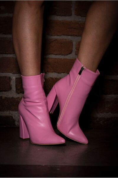 Ayakkabı Ateşi Pembe Cilt Kadın Topuklu Kadın Bot Stepway