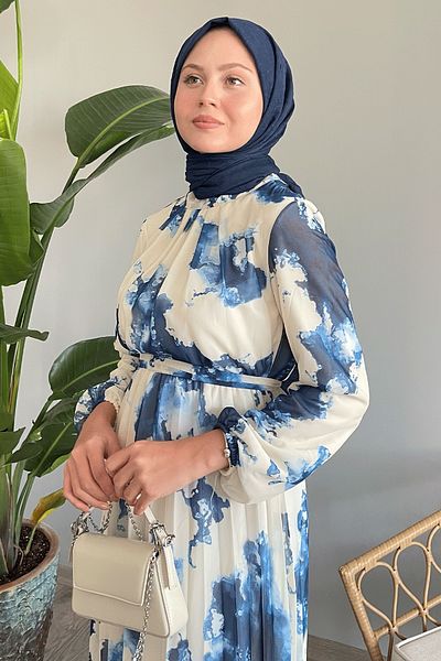 InStyle Rochie din șifon albastru cu model abstract Tie Dye