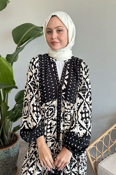 InStyle فستان فيسكوز إكرو - منقوش وأكمام بالون