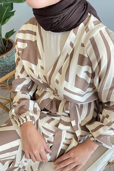 InStyle Set de costum din viscoză cu dungi bej