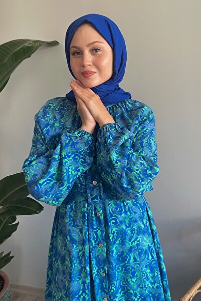 InStyle Синя віскозна сукня в етнічному стилі на поясі та ґудзиках