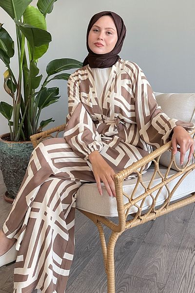 InStyle Set de costum din viscoză cu dungi bej