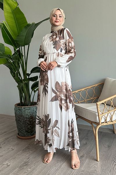 InStyle Rochie albă din șifon cu model de flori colorate