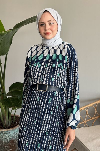 InStyle Φόρεμα σιφόν με βενά πουά με μέντα