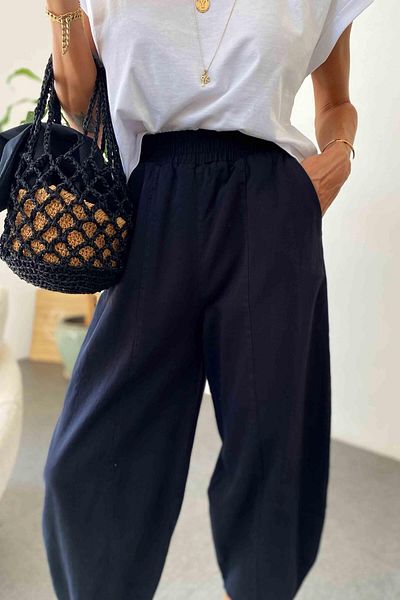 Butik Gardrop Black Gabardine Fabric - Shalwar Trousers with Elastic Waist