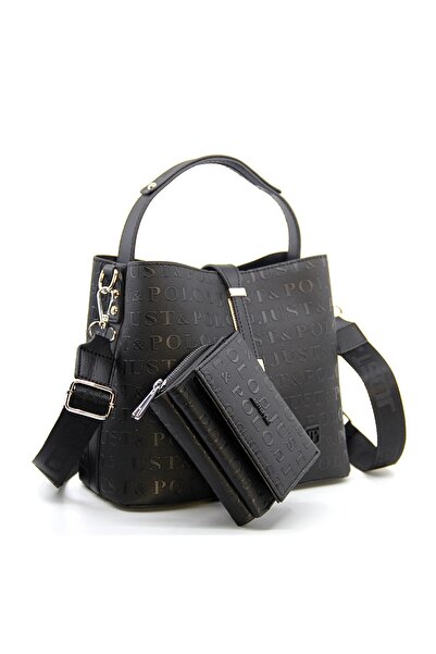 Just Polo Kilit Detaylı Siyah Kadın Cüzdan Ve Omuz Çanta Kombini Pbu4002-1004