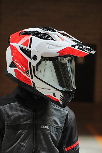 LS2 PIONER 2 HILL BEYAZ-KIRMIZI KASK