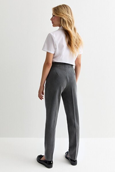 YAKAMEL Kız Yüksek Bel Rahat Beli Lastikli Regular Füme Çocuk Okul Pantolonu