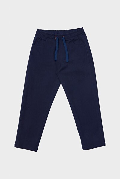 YAKAMEL Çocuk Lacivert Cepli Beli Lastikli İpli Okul Pantolonu Rahat Mevsimlik